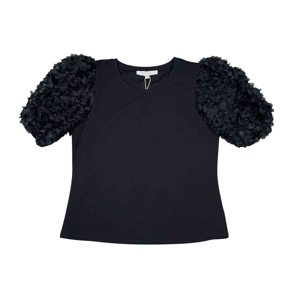 Flat White Ruffle Sleeve Top M Black Whimsygoth Dark Fairy Going Out Indie Boho
